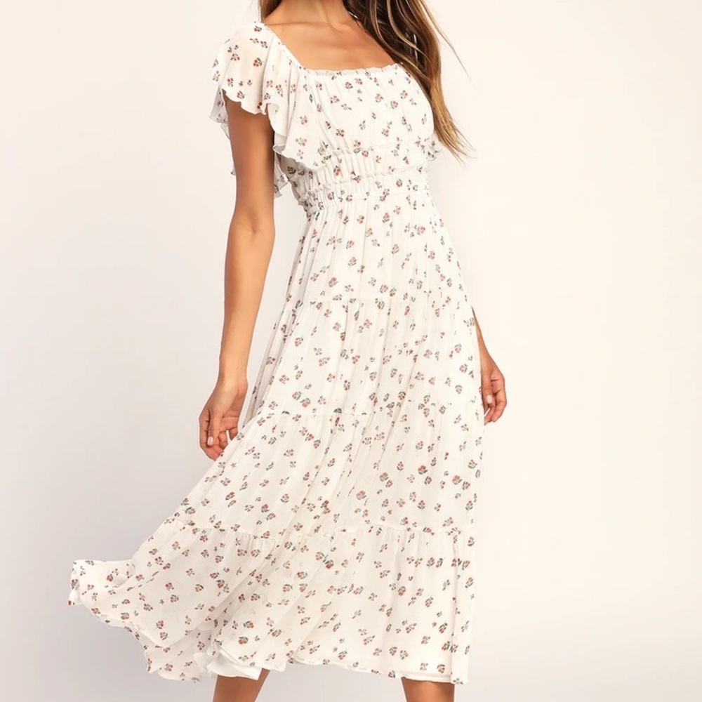 Summer Wanderings Floral Flutter Sleeve Midi Dress